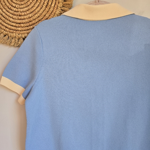 ZARA New Blue Short Sleeve Smooth Knit Gold Crest Button Lady Cardigan SZ XL - Picture 8 of 12